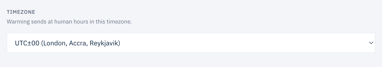 The Timezone dropdown in MailStrike, defaulting to UTC plus or minus 00