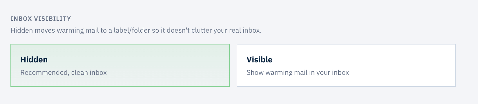 The Inbox visibility setting in MailStrike with Hidden selected